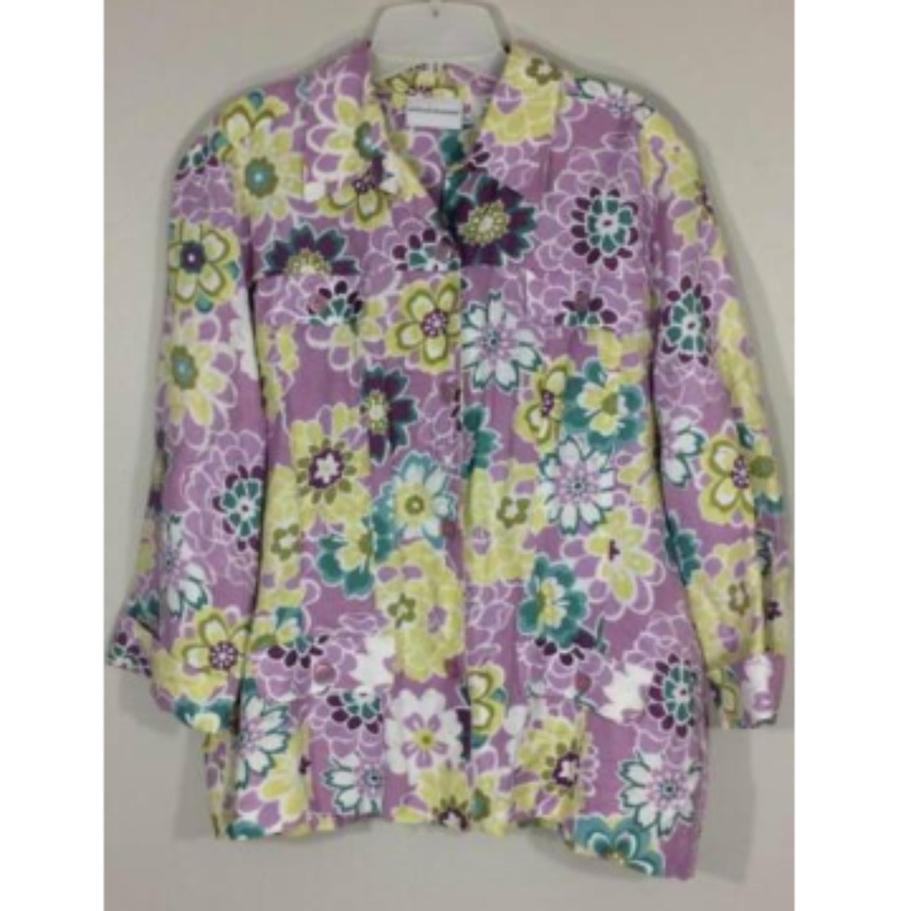 Alfred Dunner Blouse  Floral Linen Blend Top 16